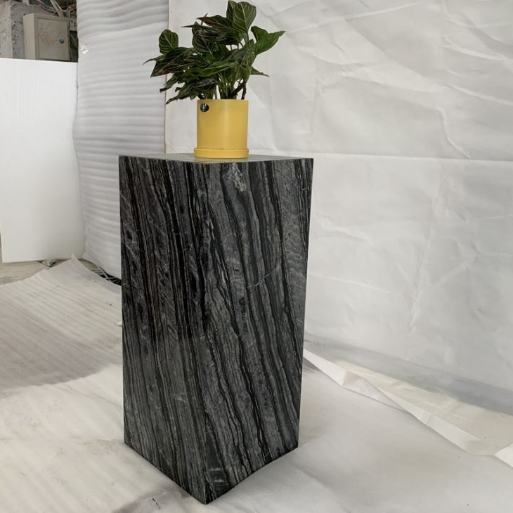 Black Wood Marble Flowerpot Pillar