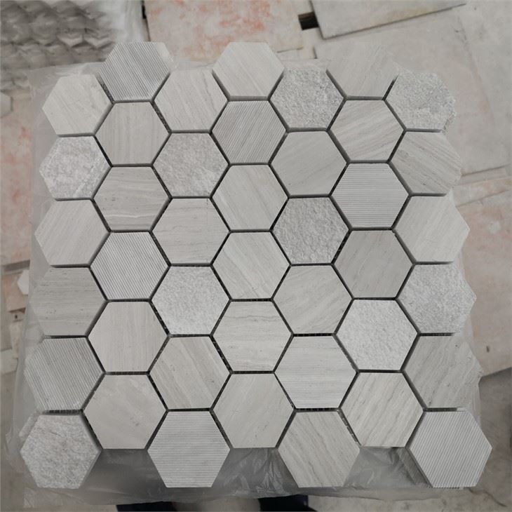 White wood marble hexagon mosaic tile