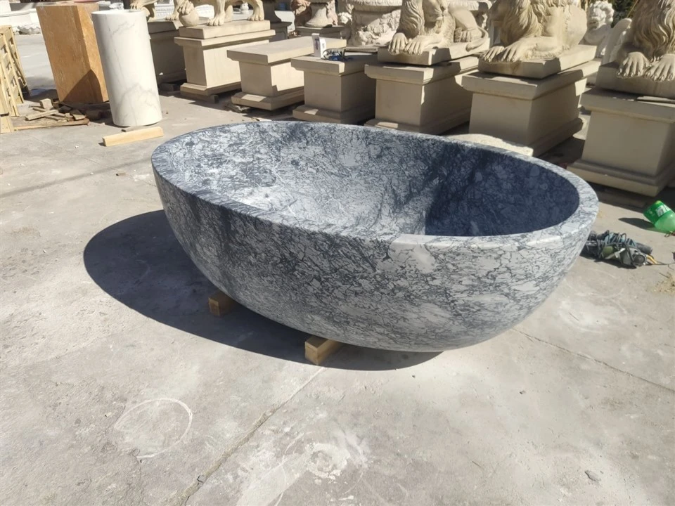 Wave-Patterned Grey Marble Bathtubs factory